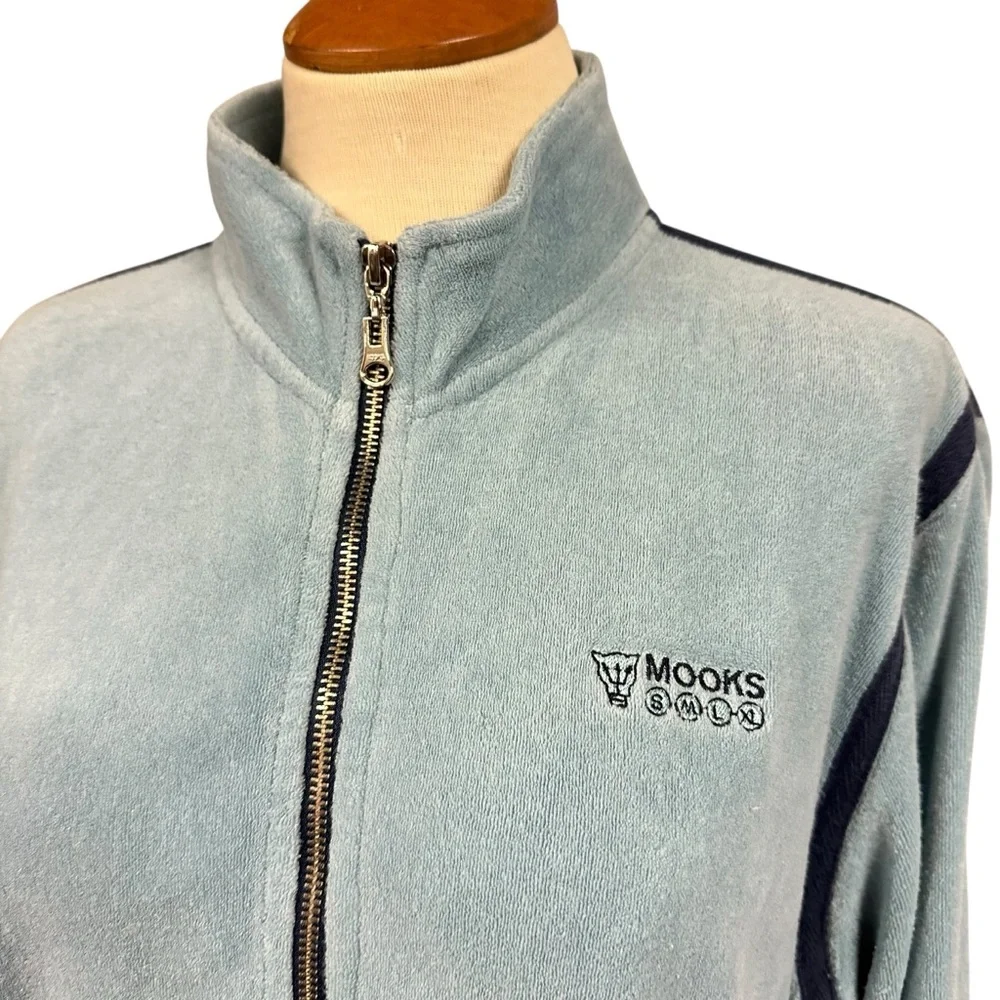 Mooks Blue Fleece Track Jacket Y2K 2000 Vintage Sporty Athletic Street Style